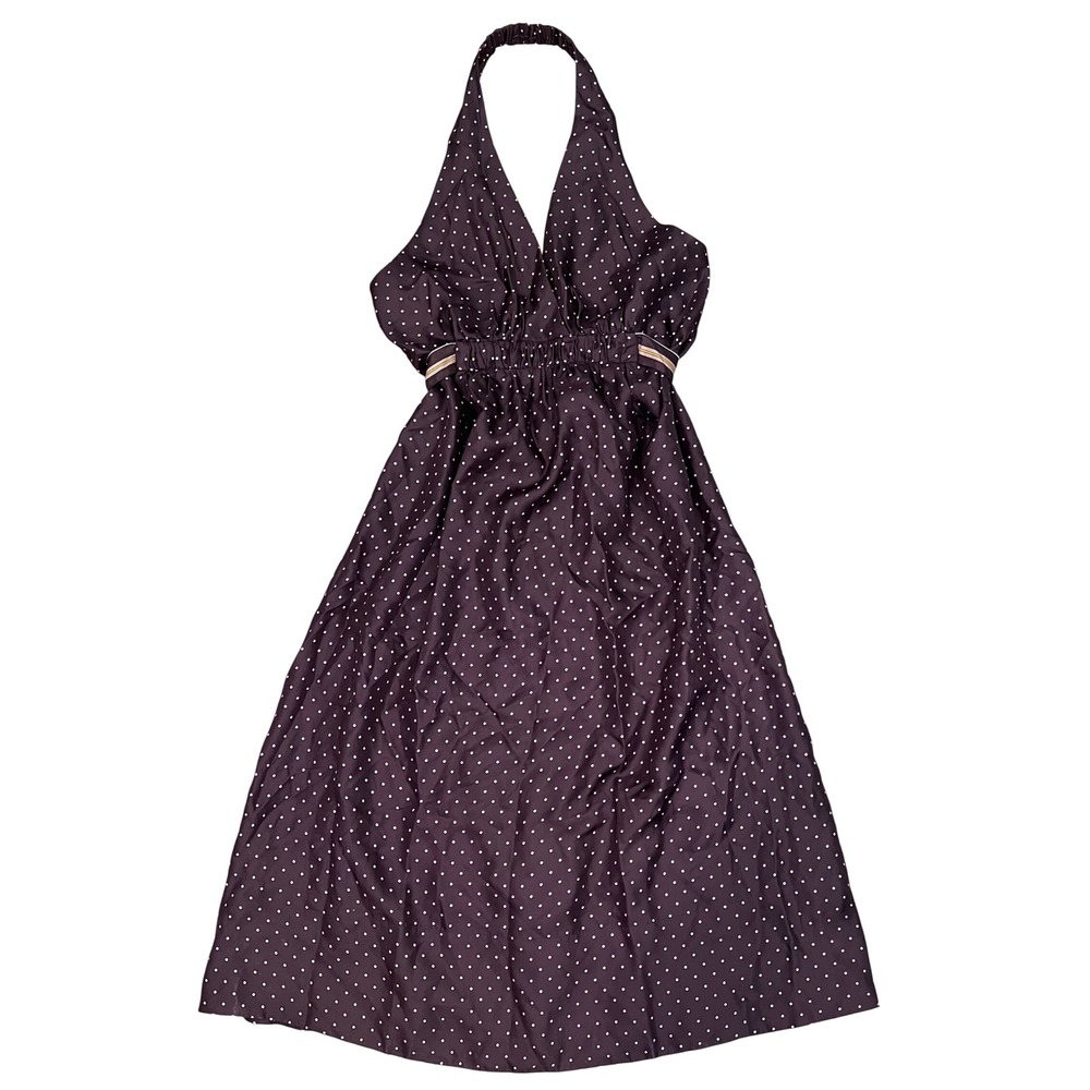 BCBG Maxazaria Silk Halter‎ Polka Dot Attached Tie  Belted A Line size 10